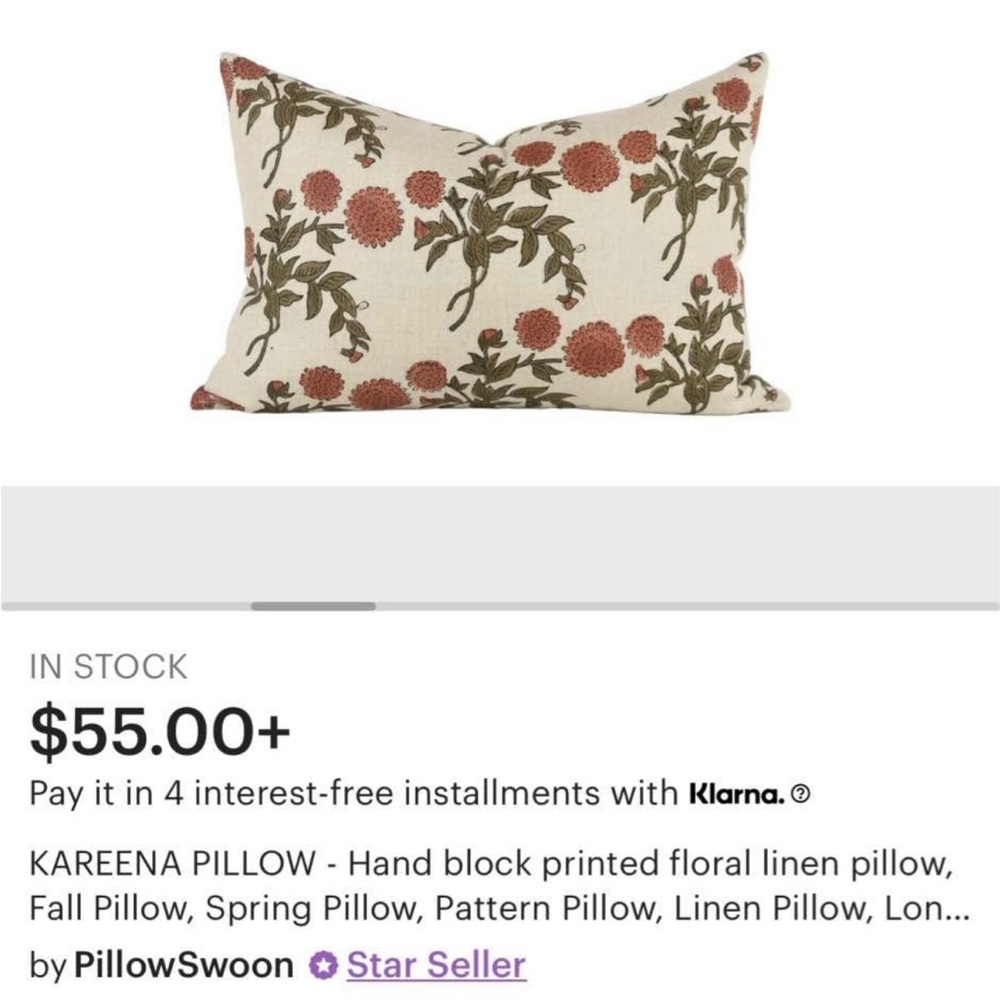 Floral Linen Pillow - Cream and Red